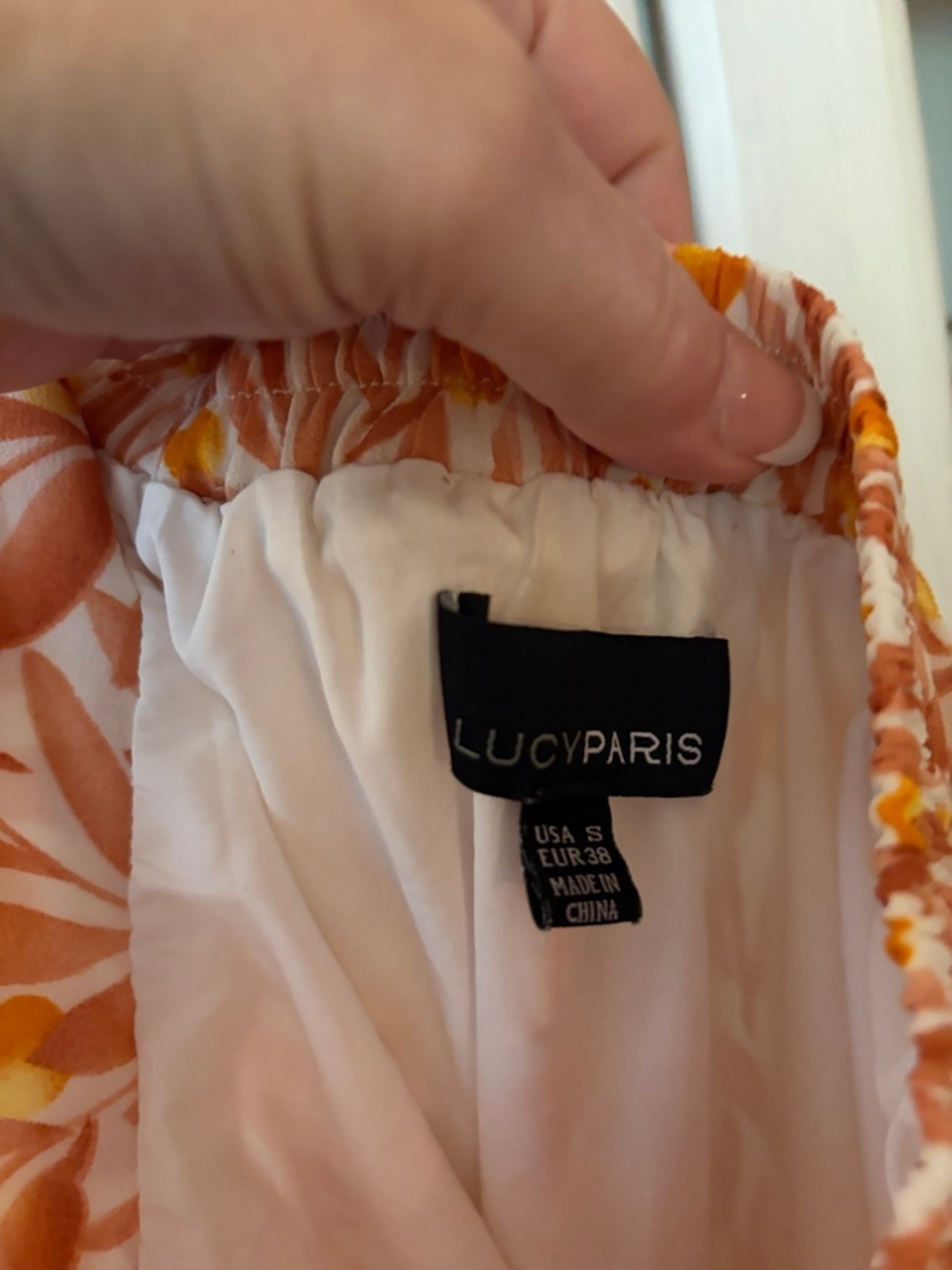 Lucy Paris two piece set orange/white olive stem pattern tie up shoulders S/ 38. - Picture 5 of 8